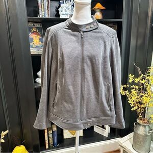 Lane Bryant Gray Moto Jacket – Size 16 – Stretchy Sweater Knit with Zipper